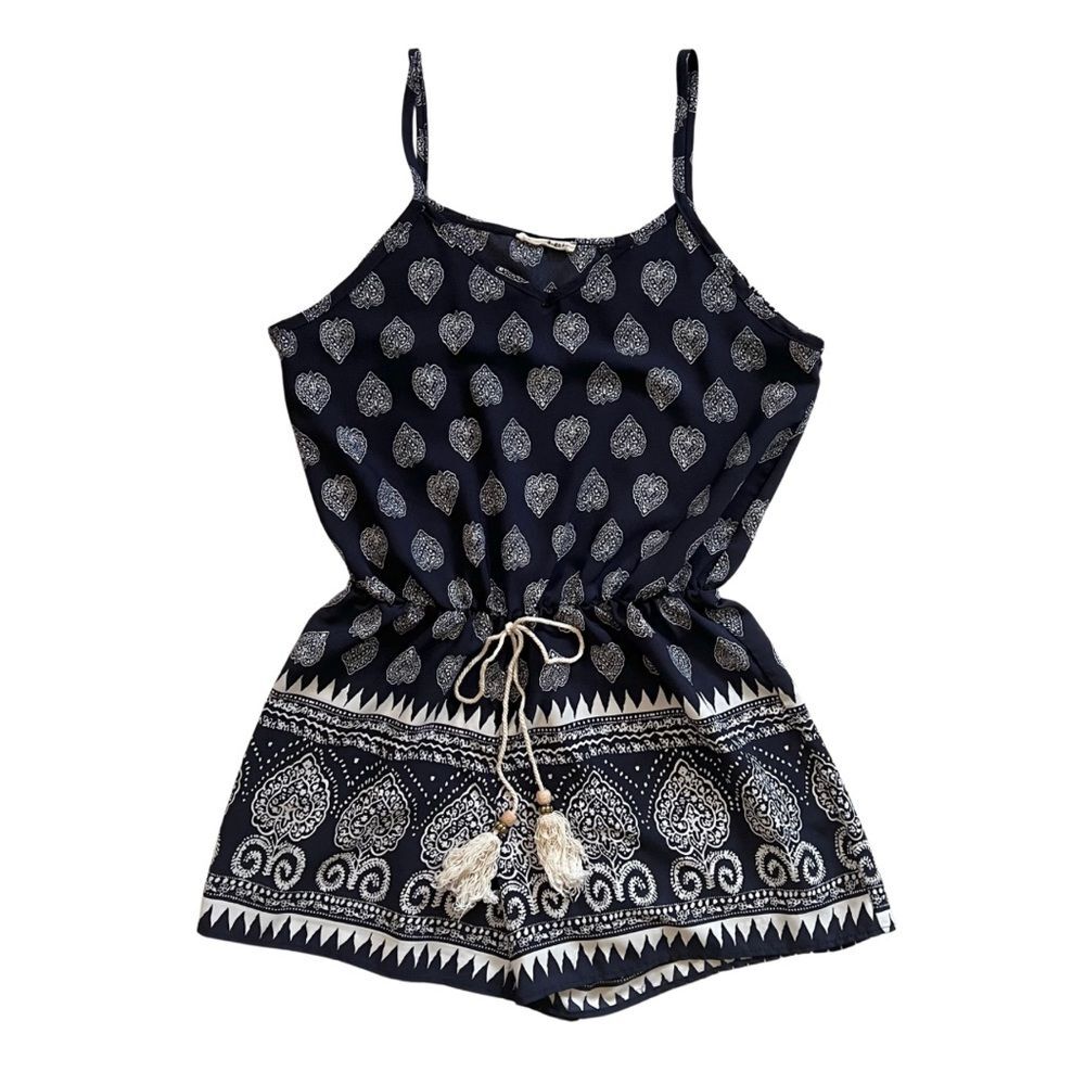 a.gain Romper Spaghetti Strap Navy White Print L
